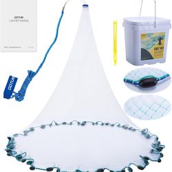 Goture American Fishing Cast Net Saltwater Freshwater,3/8in Mesh Size Casting Net for Bait Fish Shrimp Trap,Heavy Duty Sinkers Dual Color Double Selvage,3ft-12ft Radius Throw Cast Net with Needle