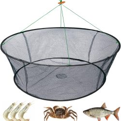 Portable Folded Fishing Net, Crab Net Fish Net with Fishing Rope, Hand Casting Cage Crab Net, Foldable Fishing Mesh Trap for,Minnows,Lobster,Crawfish, Shrimp etc.