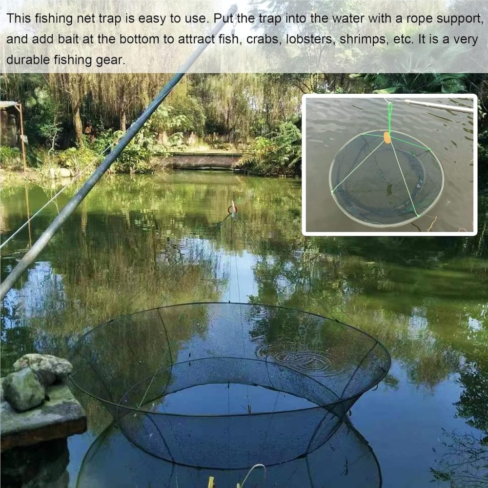 Portable Folded Fishing Net, Crab Net Fish Net with Fishing Rope, Hand Casting Cage Crab Net, Foldable Fishing Mesh Trap for,Minnows,Lobster,Crawfish, Shrimp etc. - Image 2