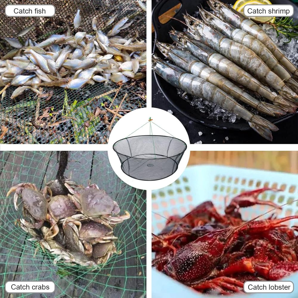 Portable Folded Fishing Net, Crab Net Fish Net with Fishing Rope, Hand Casting Cage Crab Net, Foldable Fishing Mesh Trap for,Minnows,Lobster,Crawfish, Shrimp etc. - Image 3