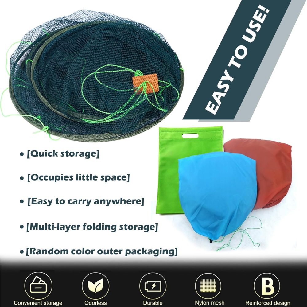 Portable Folded Fishing Net, Crab Net Fish Net with Fishing Rope, Hand Casting Cage Crab Net, Foldable Fishing Mesh Trap for,Minnows,Lobster,Crawfish, Shrimp etc. - Image 6
