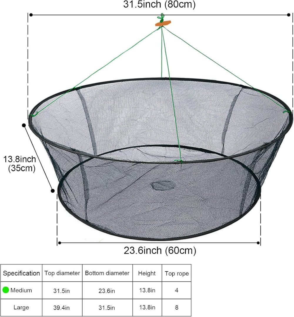 Portable Folded Fishing Net, Crab Net Fish Net with Fishing Rope, Hand Casting Cage Crab Net, Foldable Fishing Mesh Trap for,Minnows,Lobster,Crawfish, Shrimp etc. - Image 7